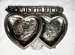 Vintage Pressed Metal Double Heart Puerto Rico Souvenir Dish Tray Ashtray READ - Picture 1 of 15