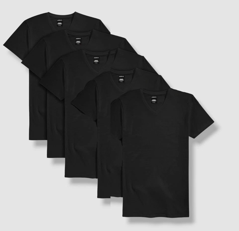 Paquete de 5 camisetas clásicas de algodón con cuello en V Alfani negras para hombre, talla S Foto 1 de 1