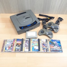 SEGA SATURN Console Japan Gray with 2 controllers, 6 games & memory tested
