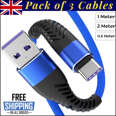 USB A to USB-C Cable Braided Fast Charger Type C Lead For iPhone 15 16 / Samsung - Image 1 of 4