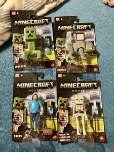 Minecraft Movie Toys All 4 Figures Steve, Skeleton, Creeper, & Dennis!!! - Picture 1 of 10