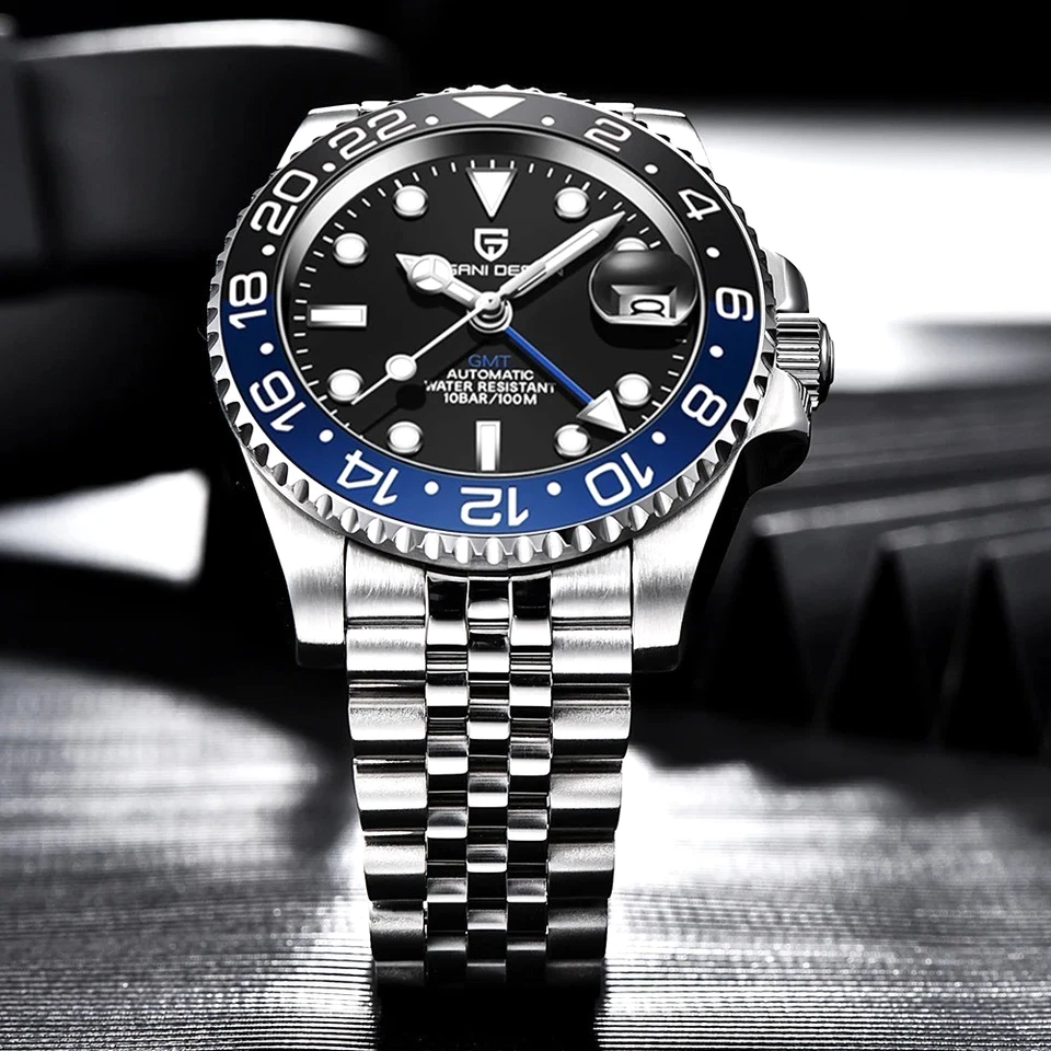 40MM PAGANI DESIGN GMT Automatic Watch Men Luxury Waterproof Stainless Steel NEW - Image 1 of 4