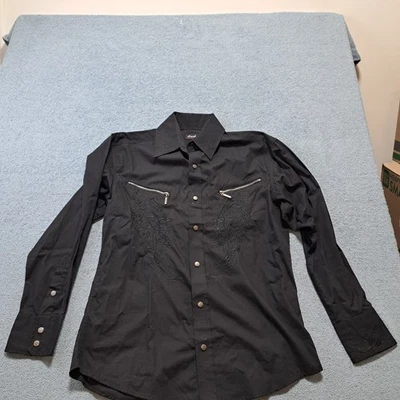 Knockout Tribal Shirt Mens Size Large Black Embroidery Long Sleeve Collared - Image 1 of 4