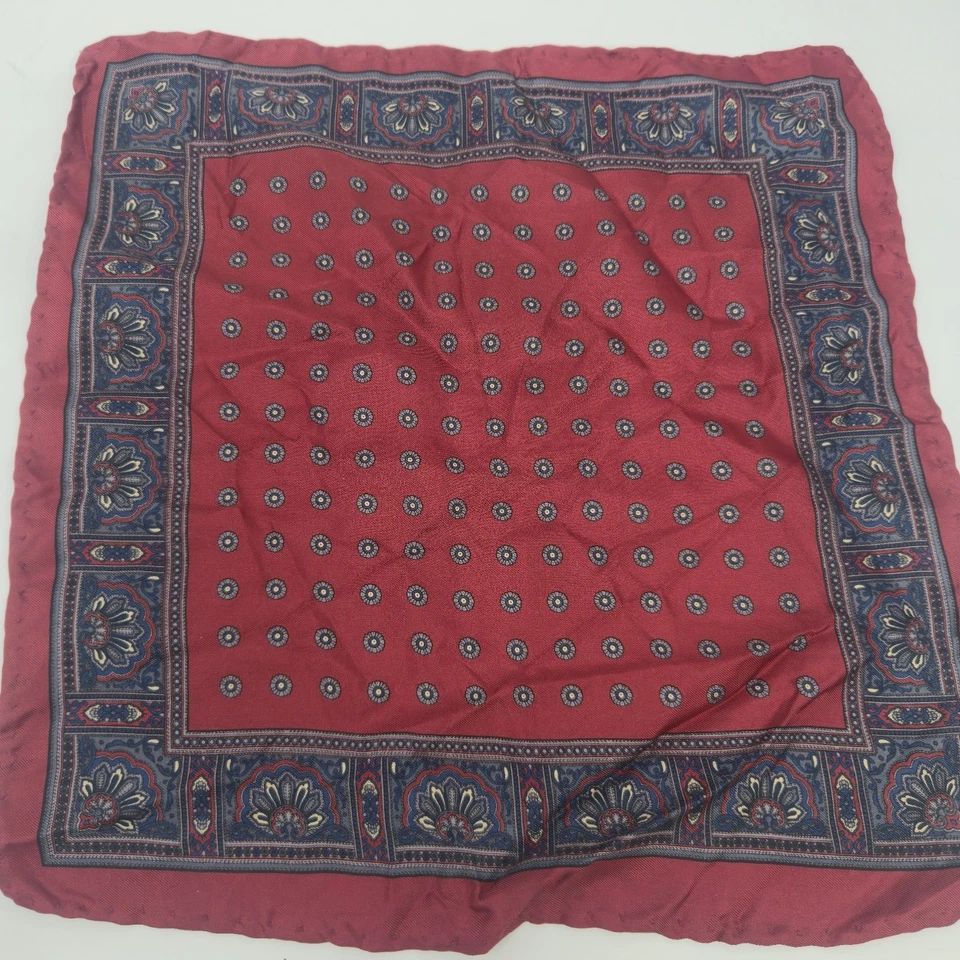 ​Pañuelo vintage con estampado de medallón de cachemira rojo cuadrado de bolsillo de seda para hombre 12" Foto 1 de 4