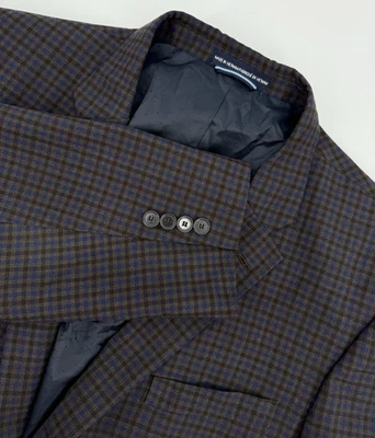 Tommy Hilfiger 运动外套 46R 棕色蓝色格子格子西装外套羊毛混纺 — 第 1/4 张图片
