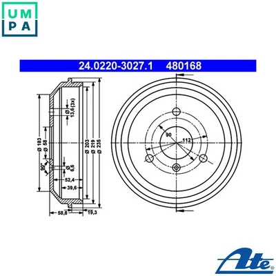 2x BRAKE DRUM 24.0220-3027.1 FOR SMART FORTWO/Cabrio/HATCH/PEQUENO ROADSTER 1.0L - Image 1 of 4