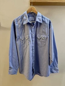 Rockmount Ranch VTG 90s blue pinstripe button down shirt XL Made In USA Wrangler - Picture 1 of 2