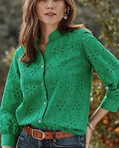 J jill Eyelet Button-Front Top NWT Size XL Tall. Green - Picture 1 of 6