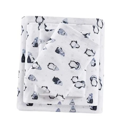  Acogedor suave 100 % algodón estampado de franela animales estrellas lindos pingüinos azules completos Foto 1 de 4