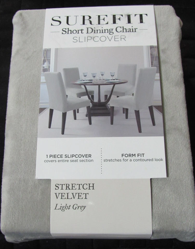 Stretch Plush Short Dining Room Chair Slipcover Sure Fit Gray