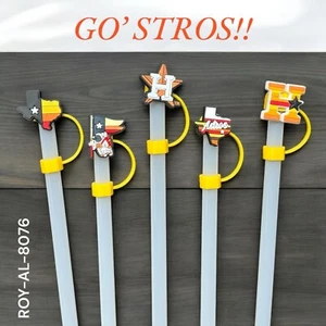 Houston Astros Straw Toppers - 5 Pack Set - Silicone 2D- Yellow or Blue Pack - Picture 1 of 24