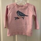 Baby Boden Cross Stitch Bird Sweatshirt Pink Girls Size 18-24 Months