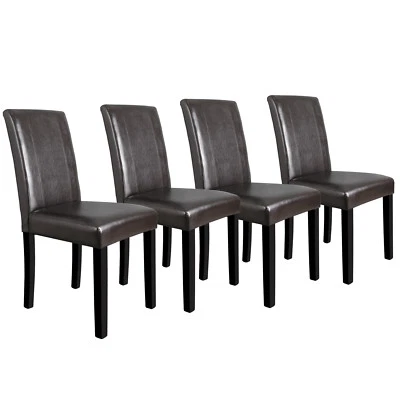 Dining Room 4X Chairs Formal Parson Chairs With Leather Accent Solid Wood LEG - Image 1 of 4