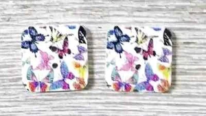 butterfly square wood sewing buttons crafts 2 holes 1/2 inch blue red white USA - Picture 1 of 2