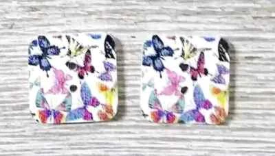 butterfly square wood sewing buttons 2 holes 1/2 inch blue red white - Image 1 of 2