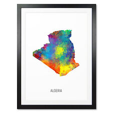 Algeria Map, Poster, Canvas or Framed Print, watercolour painting 10767