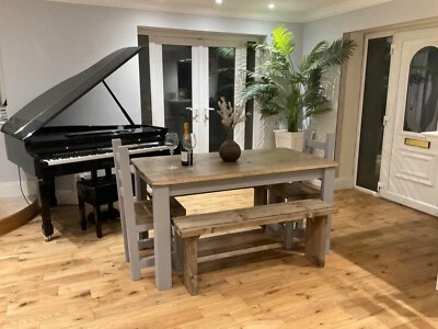 Farmhouse Style, Rustic Dining Table, 2 Chunky Chairs and 2 Benches - Image 1 of 4