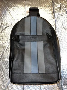 NWT Coach F72226 Charles Sling BackpackVarsity Leather Black Graphite Dark Denim - Picture 1 of 9