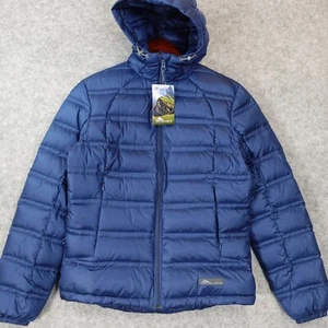 Goose Down Puffer Jacket Women Medium Blue Hoodie Light Gorpcore CORDILLERA NEW - Picture 1 of 13