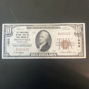 FR1801-1 #1663 $10 1929 NB POTTSVILLE, PA MUY ELEGIDA AU ALTA CALIDAD - Imagen 1 de 6