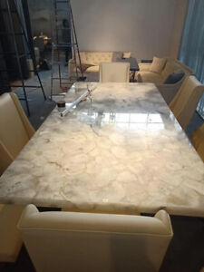 White Quartz Agate Modern Kitchen Counter Top Dining Table Home Decor Furniture