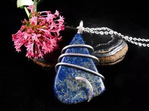Afghanistan Indigo Blauer Lapislazuli Quarz Kristall Anhänger Sterlingsilber #56 - Bild 1 von 3