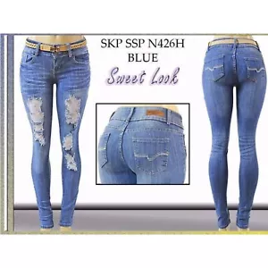 JEANS STRETCH DENIM REGULAR SIZE 13 DISTRESSED SKINNY WAIST 31 IN N426H SZ 13 - Picture 1 of 6