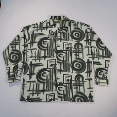 Monzini Shirt Mens Large Gray Bold All Over Geometric Baggy Loose USA Street Y2K - Image 1 of 4