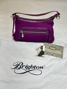 Brighton Fuchsia Pink Hobo Cross body Handbag NWOT SATIN PLEATED ORGANIZER Strap - Picture 1 of 12
