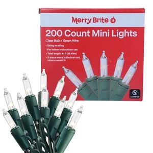 41ft Merry Brite 200 Count Mini Clear Lights on Green Wire Christmas New - Picture 1 of 9