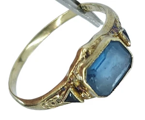 ANTIQUE 1930's ART DECO SOLID 14K GOLD w/ SIMULATED SAPPHIRE COCKTAIL RING - Picture 1 of 24
