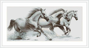 White Horses Cross Stitch Kit - Luca-S - 47cm x 21.5cm - Imagen 1 de 1