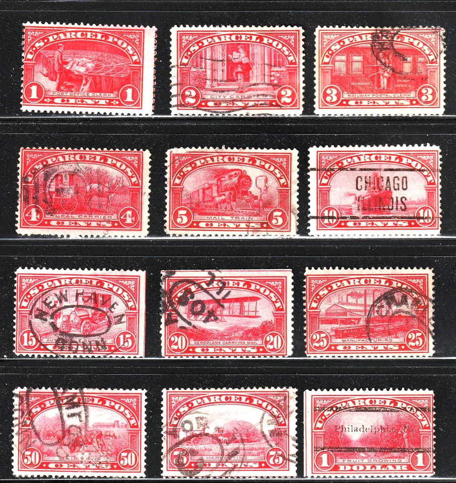 Q1-Q12 US  PARCEL POST CARMINE ROSE SET-USED-N/G-FINE-VF - Image 1 of 1