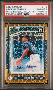 Brice Matthews 2024 Optic Autograph "Gold #/10" - PSA/DNA 8 mit GEM MINT 10 Auto - Bild 1 von 2