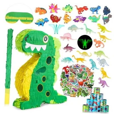  141 Piezas Piñata de Dinosaurio para Fiesta de Cumpleaños, Juego de Piñata de Dino con Venda para los Ojos  Foto 1 de 4