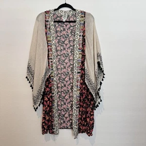 Ivy Jane Multicolor Kimono Duster Boho Floral Fringe Size L - Picture 1 of 7