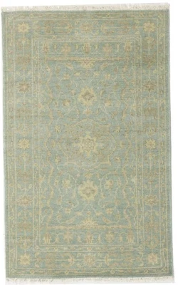 Muted Aqua Blue Floral Handmade Wool Oriental Rug Entryway Decor Carpet 3X5 ft - Image 1 of 4