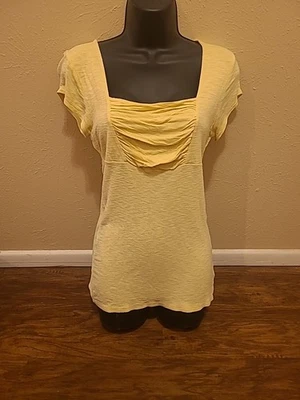 Camisa grande amarilla informal blusa cuello cuadrado acanalada manga corta top para mujer Foto 1 de 4