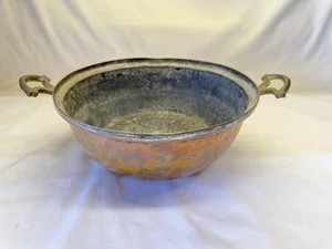 Vintage Turkish Copper Pan Double Brass Handles Hammered 9” - Imagen 1 de 7