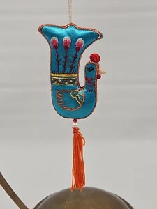 Vintage Silk Rooster Peacock Embroidered Ornament Satin Chinese Fringe - Picture 1 of 12