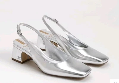 全新带盒 Sam Edelman 女式 Terra 露跟高跟鞋银色 9.5 码 — 第 1/4 张图片