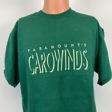 Paramount Carowinds Theme Park Embroidered Single Stitch T Shirt Vtg 90s Green L