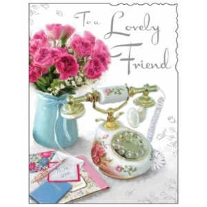 "Jonny Javelin Special Friend Geburtstagskarte - Retro Telefon & Blumen 7,25"" x 5,5"" - Bild 1 von 2