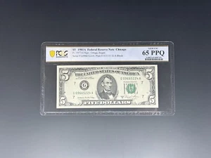 1981 A $5 Dollar Federal Reserve Note Chicago PCGS 65 PPQ Gem Serial G09665224A - Picture 1 of 2