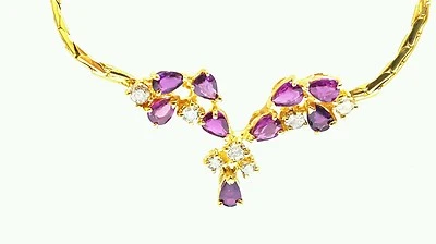 2.15ct Ruby Gemstone and 0.58ct Diamonds 10gr Italy Yellow Gold Necklace Jewelry - Image 1 of 3