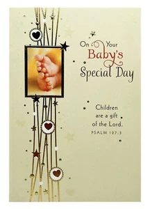 Baby Baptism Card Religious Bible Verse - Gold Foil DaySpring Greeting Card NEW - Picture 1 of 13