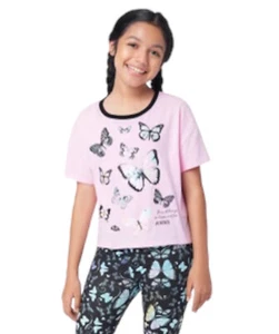 Justice Girls Top Pink Size 10 Pullover Short Sleeve Butterfly Graphics Colorful - Picture 1 of 12