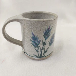 Studio Thrown Purple Lavender Blue Wheat Design Ceramic Stoneware Coffee Mug Cup - Picture 1 of 8