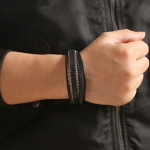 VALENTINO Bracciale Uomo Rivetti Intasati Stile Boemo Acciaio Inox Fibbia Magnetica