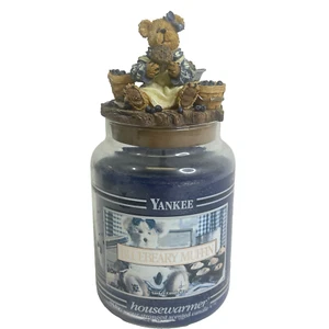 Yankee Candle Black Band Boyds Bear Blueberry Muffin 22oz Jar w Topper Retired - Picture 1 of 14
